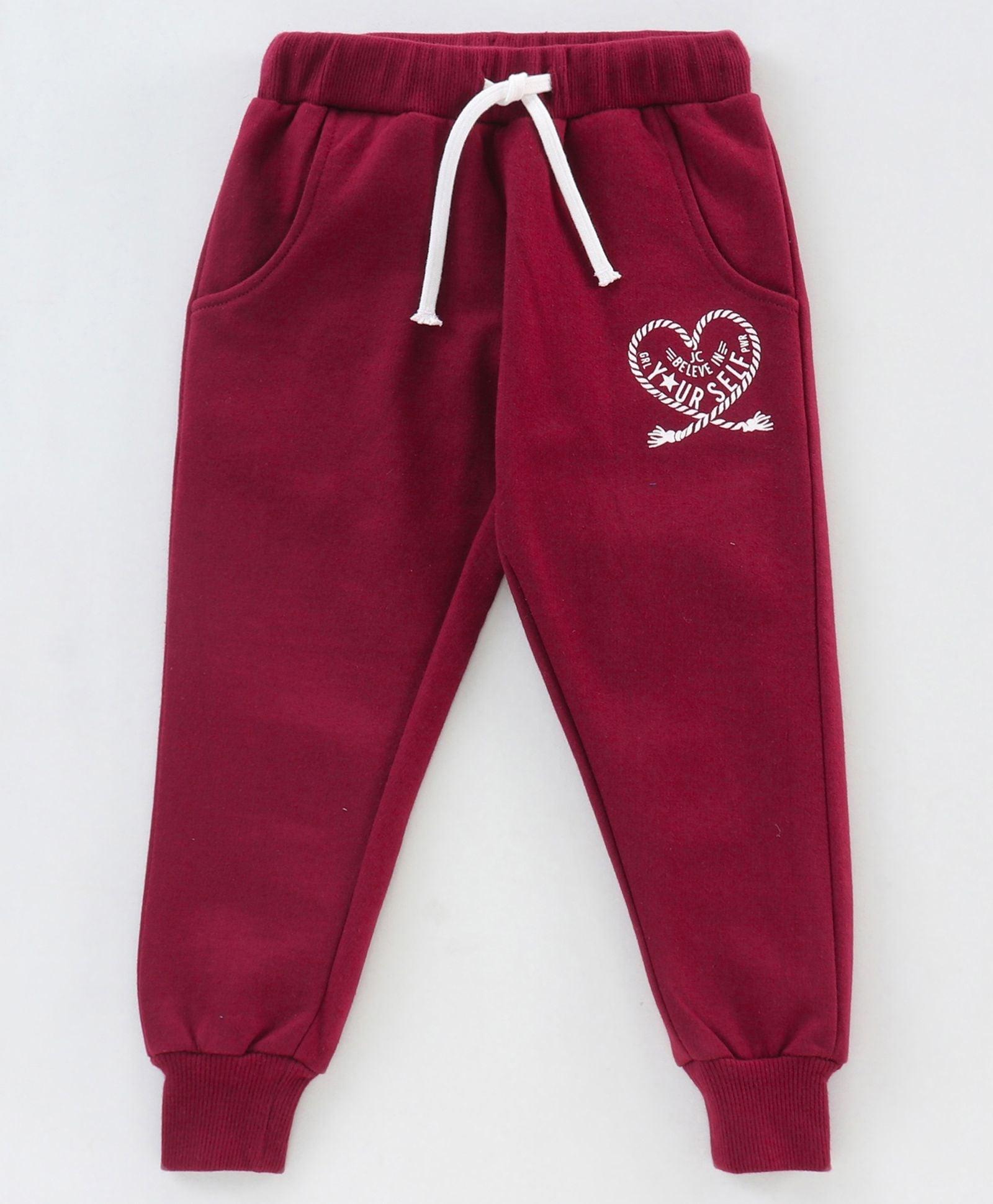 Full Length Winter Fleece Jogger Pants - Maroon - Juscubs