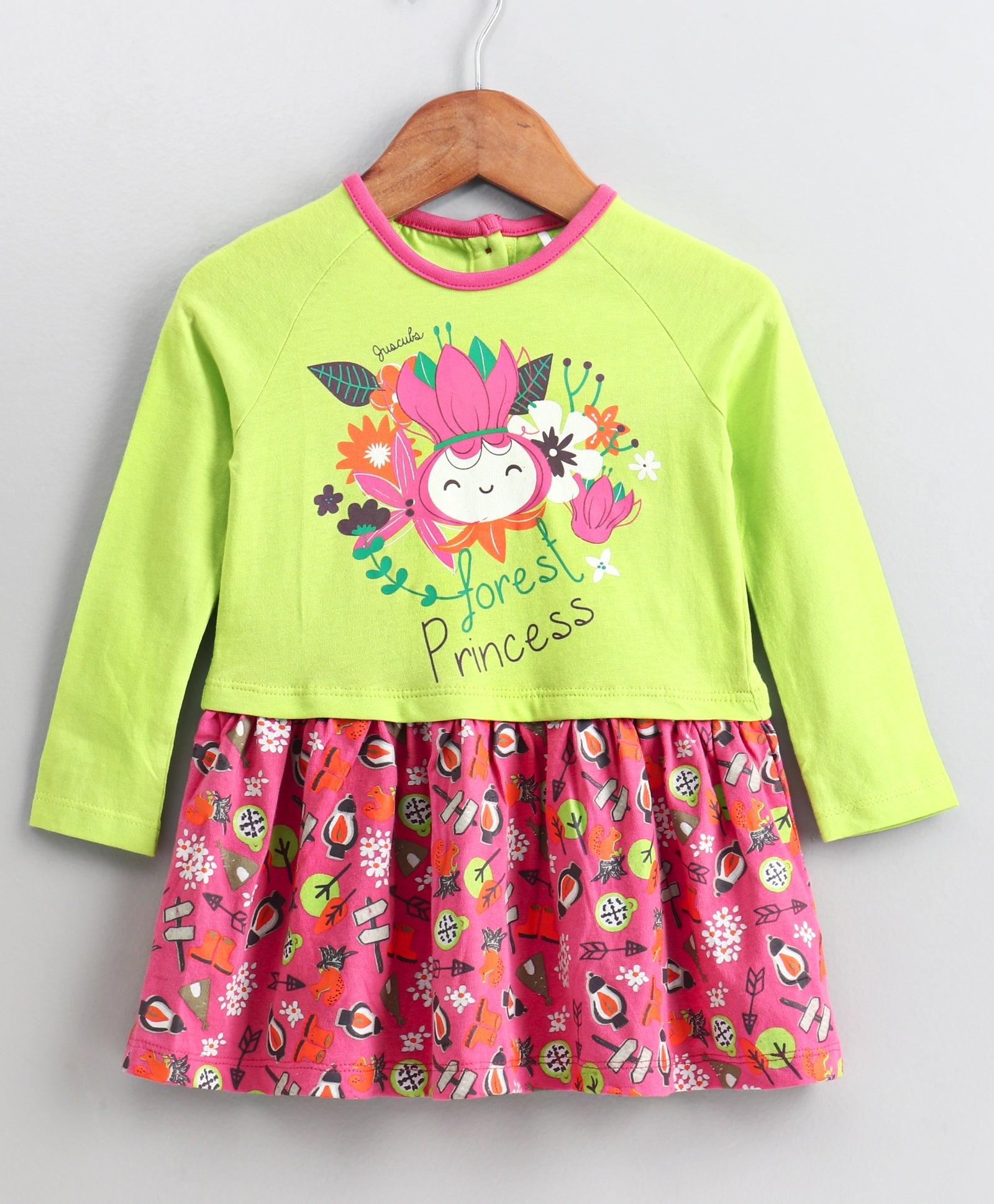 Girls Forest Princess Dress - Green & Pink - Juscubs