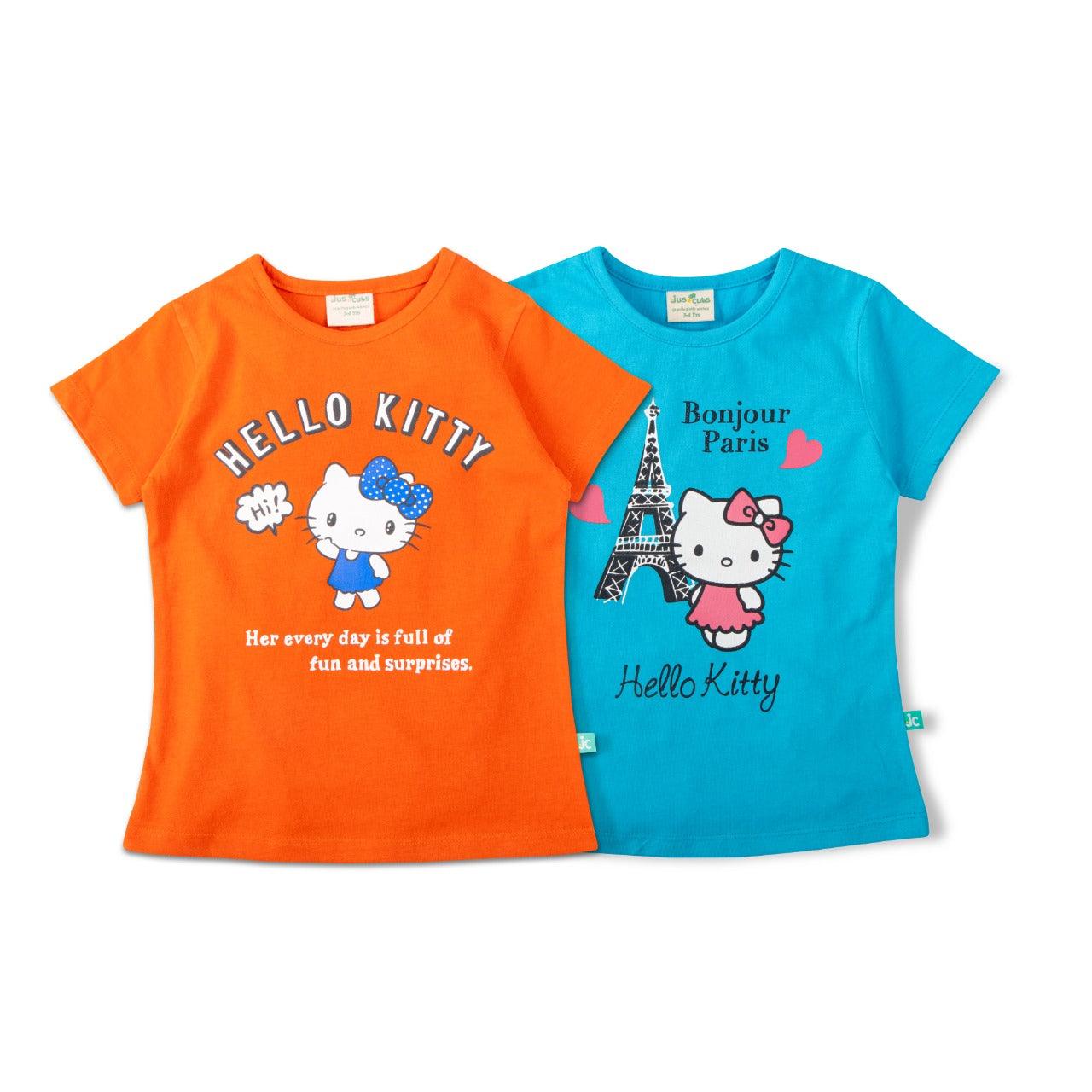 Hello Kitty Half Sleeve Printed Combo Tee - Orange & Blue - Juscubs