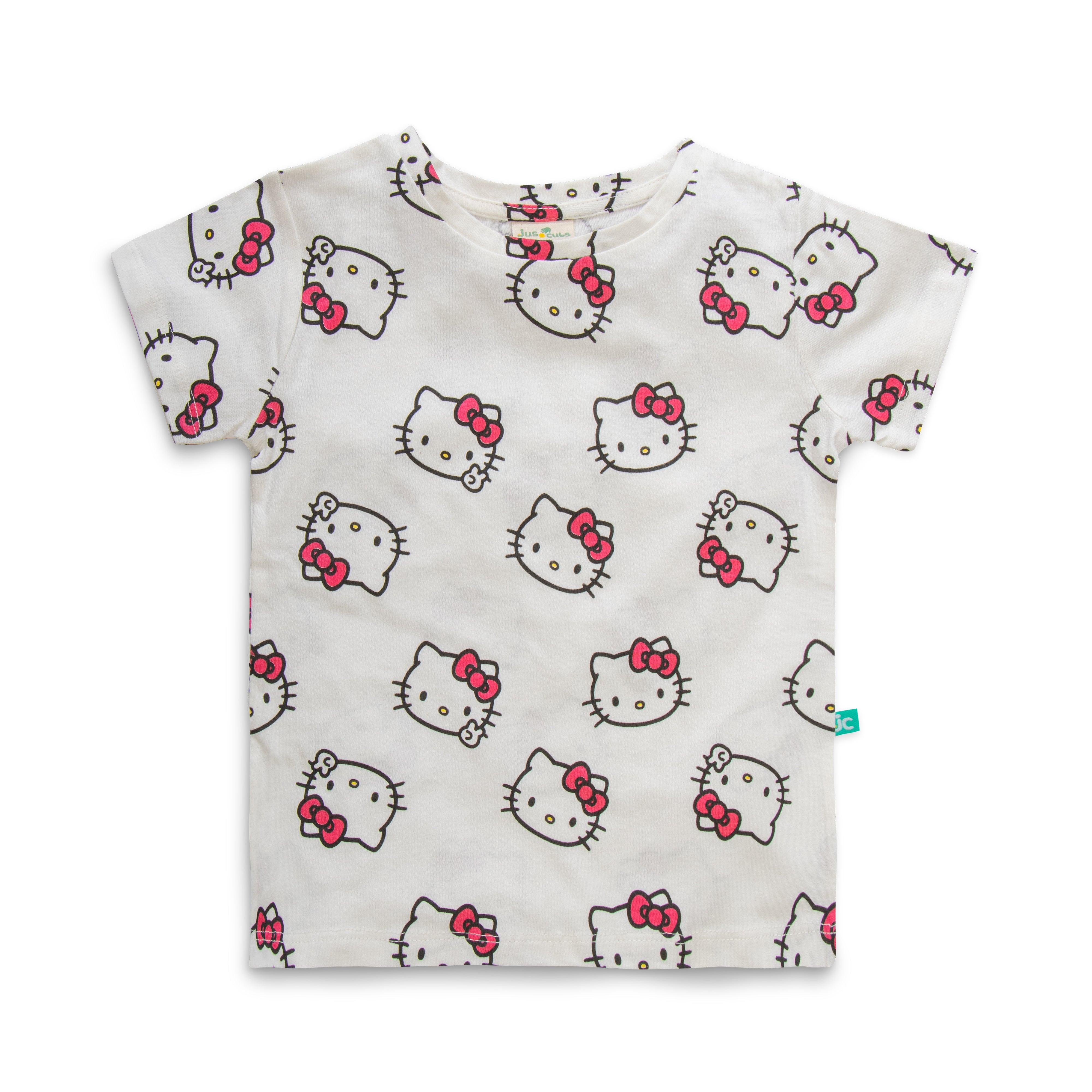 Hello Kitty Half Sleeve Printed Combo Tee - Pink & White - Juscubs