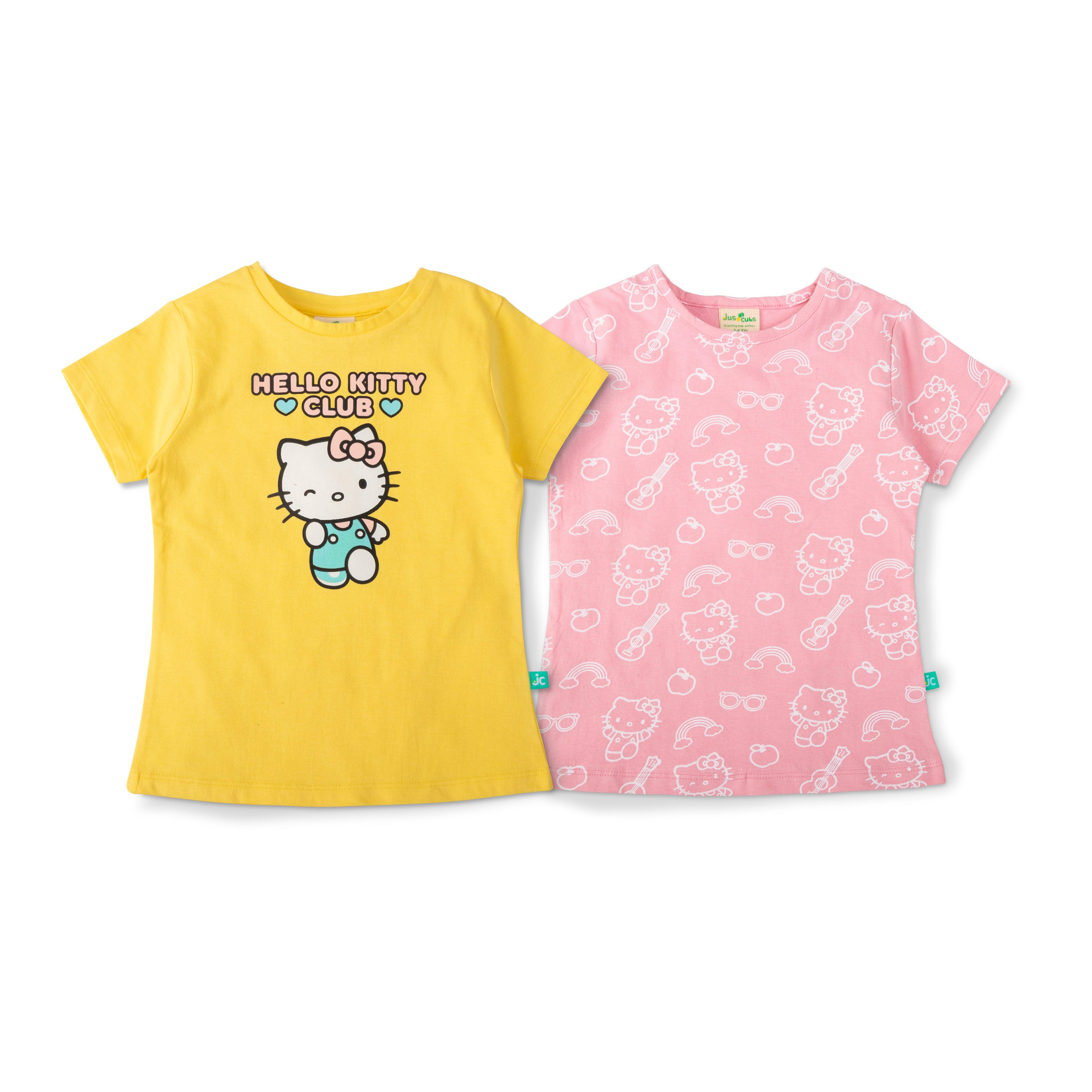 Hello Kitty Half Sleeve Printed Combo Tee -Yellow & Pink - Juscubs