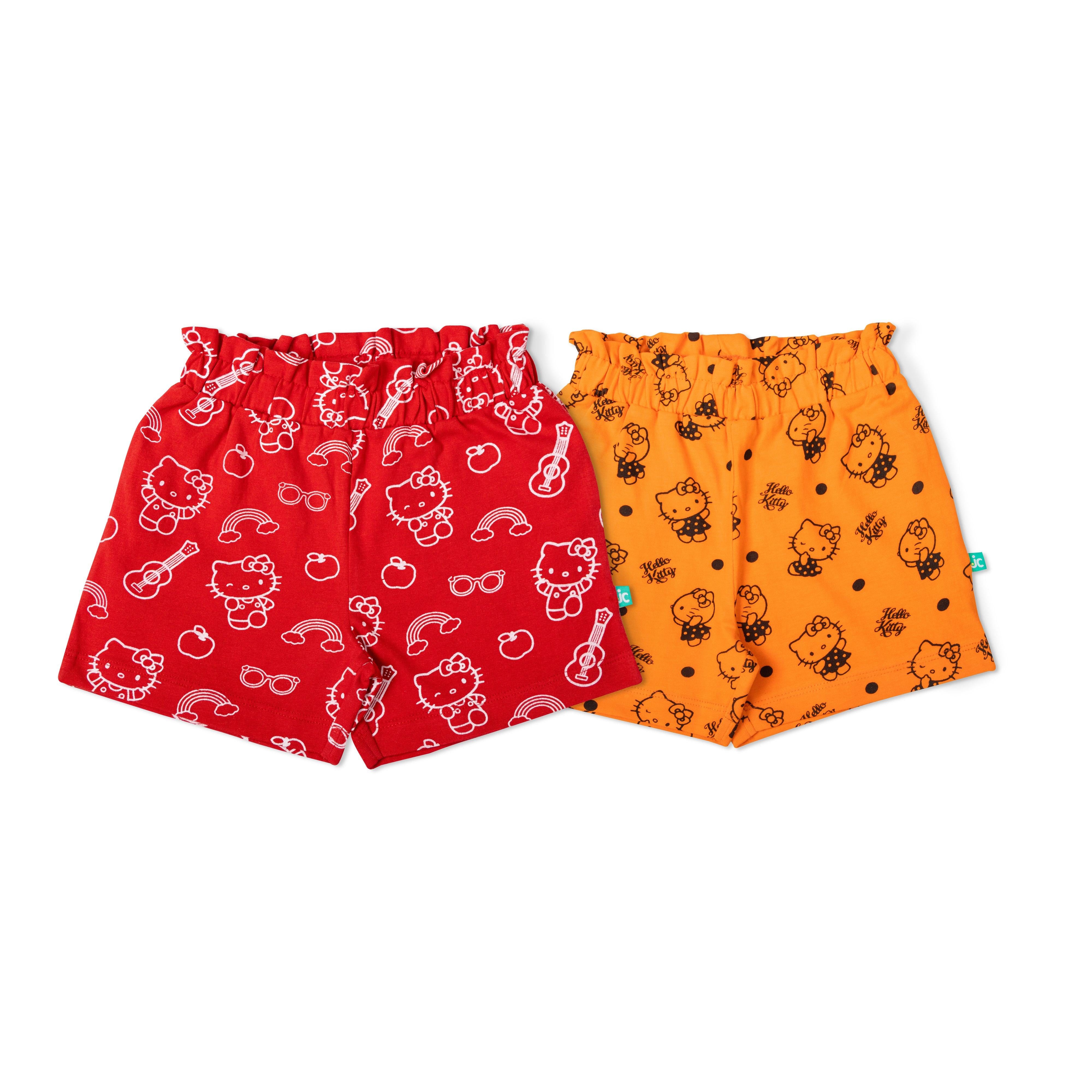Hello Kitty Printed Combo Shorts - Red & Orange - Juscubs