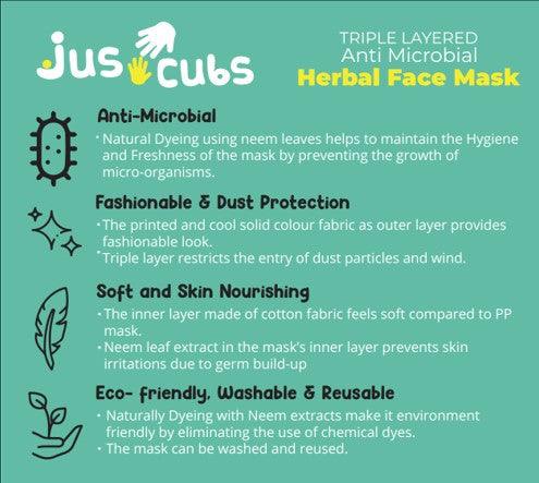 Herbal Triple Layered Adult Neem Mask Pack of 5 - Juscubs