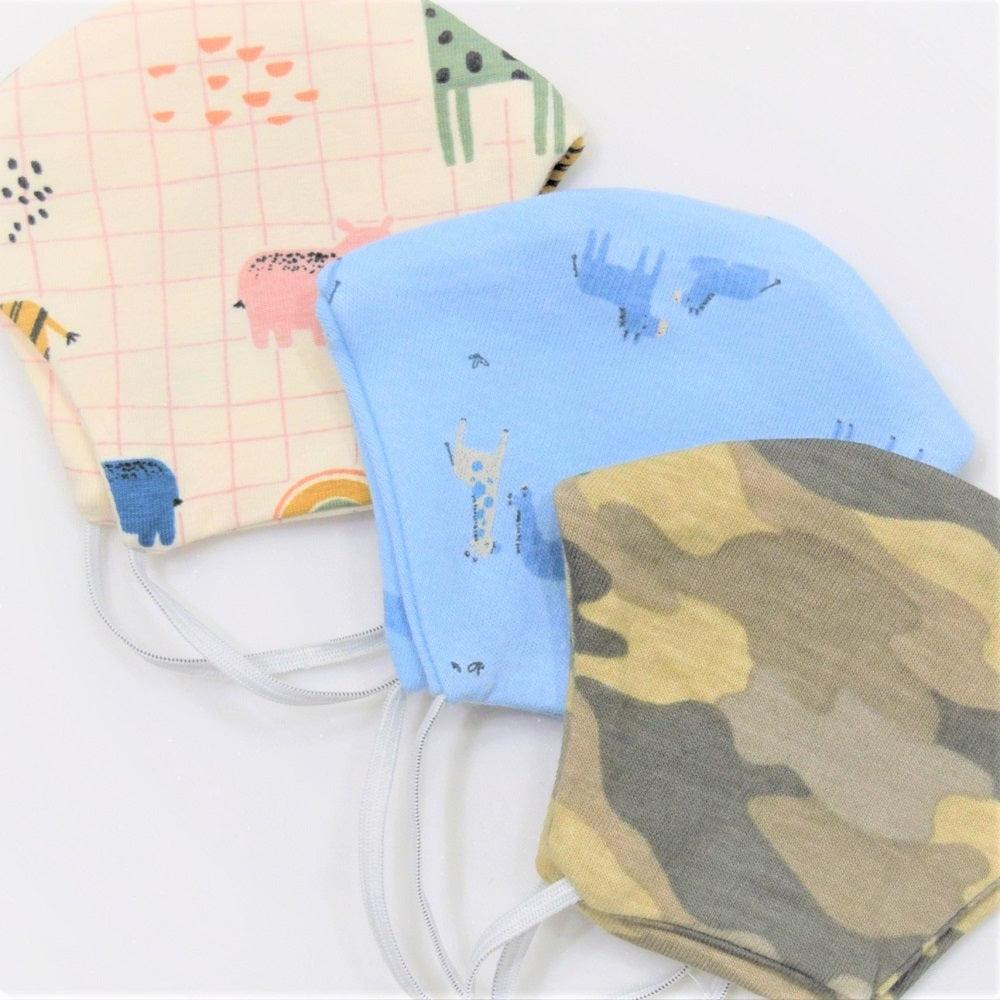 Kids Printed 2 layered Face Mask with Elastic Pack of 3 - Juscubs