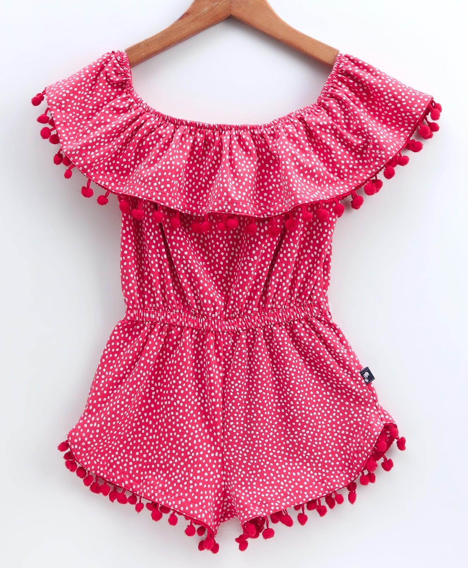 Micro Print Off-Shoulder Fit & Flare Jumpsuit Dress - Pink - Juscubs