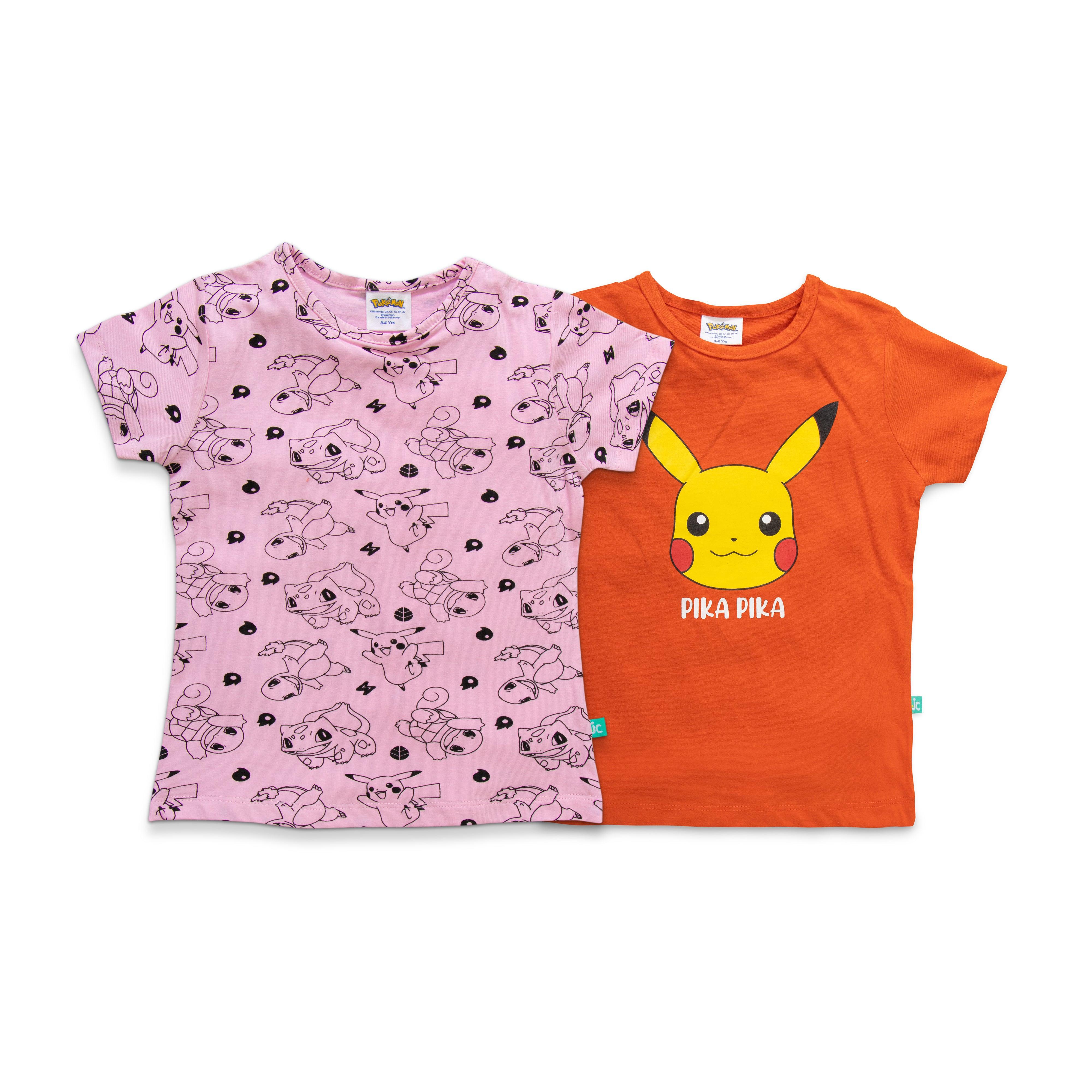 Pokemon Girls Half Sleeve Combo T-Shirt - Pink & Orange - Juscubs