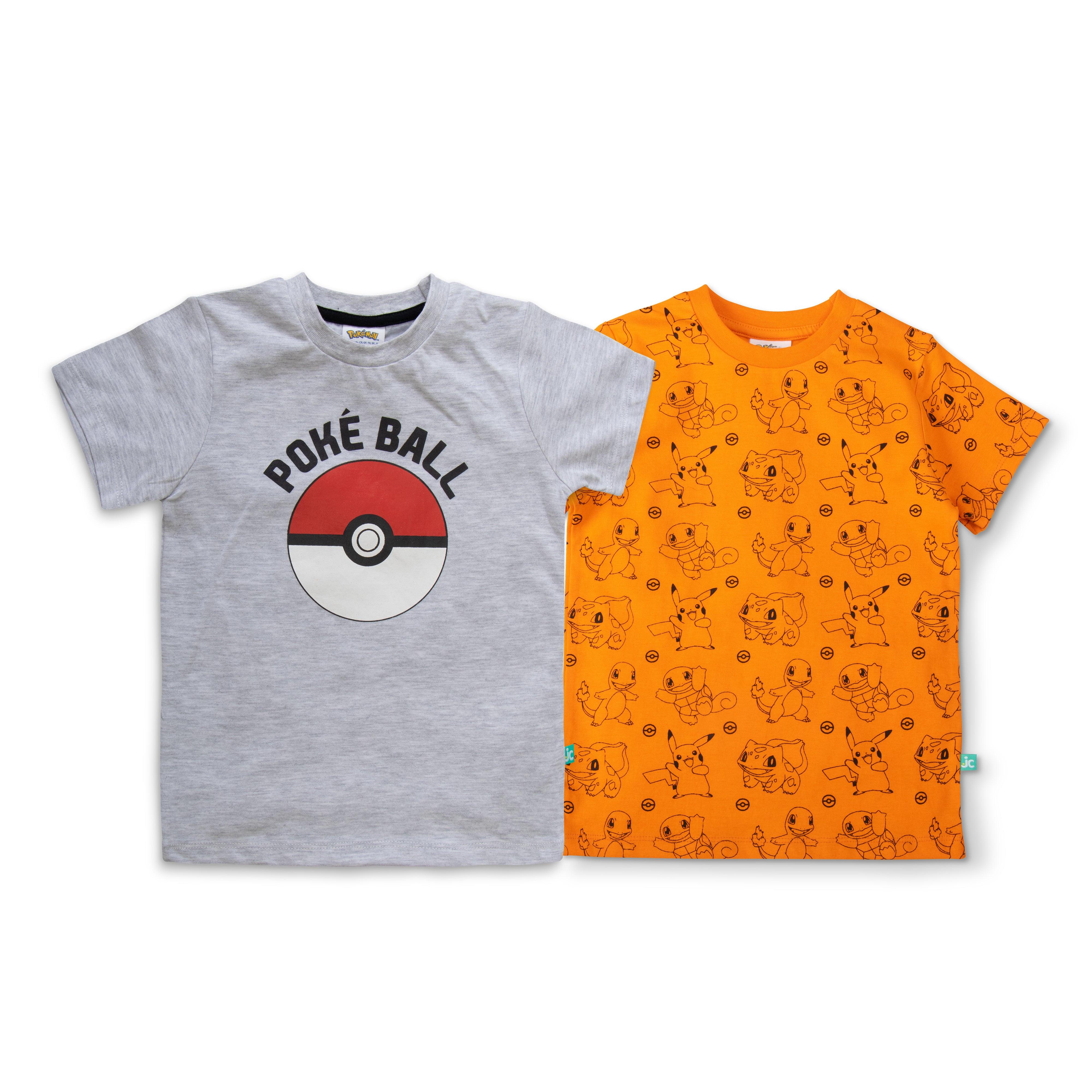 Pokemon Half Sleeve Poke Ball printed Tee - Grey & Orange - Juscubs