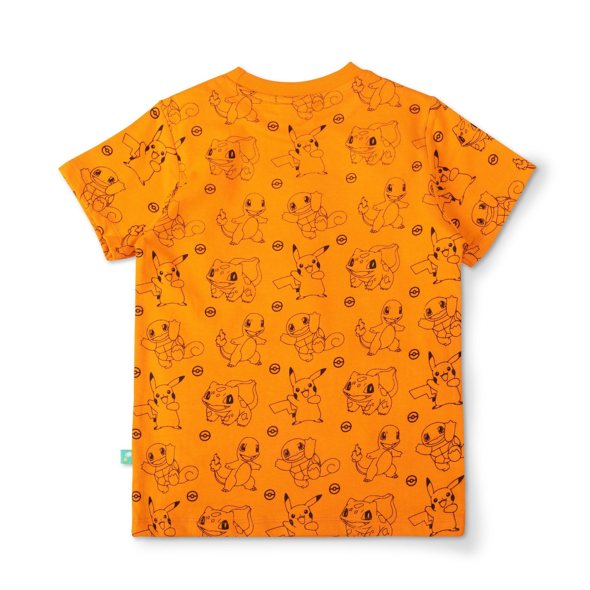 Pokemon Half Sleeve Poke Ball printed Tee - Grey & Orange - Juscubs