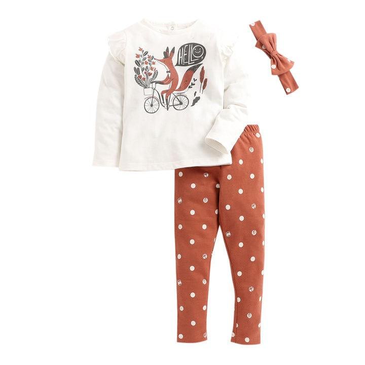 White All Over Print Full Sleeve Top And Pyjama Set - Juscubs